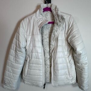 Girls The North Face White Cream Tan  Jacket Reversible 7/8 small